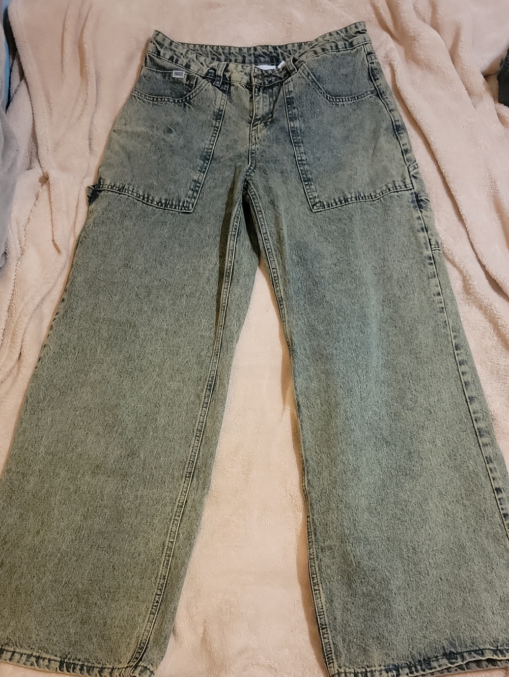 The Ragged Priest Acid Washed Sage Green Wide Leg Jeans